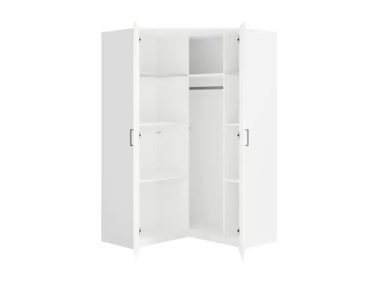 Armoire d'angle 2 portes - L117 cm - Blanc + Réhausse - BELOMY