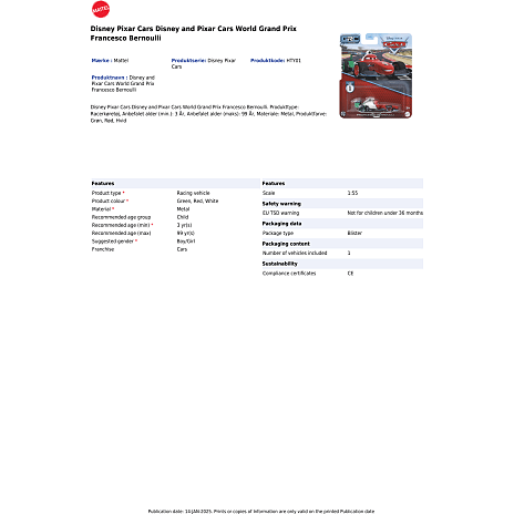 Disney Pixar Cars 3, 1 stk. legetøjsbil