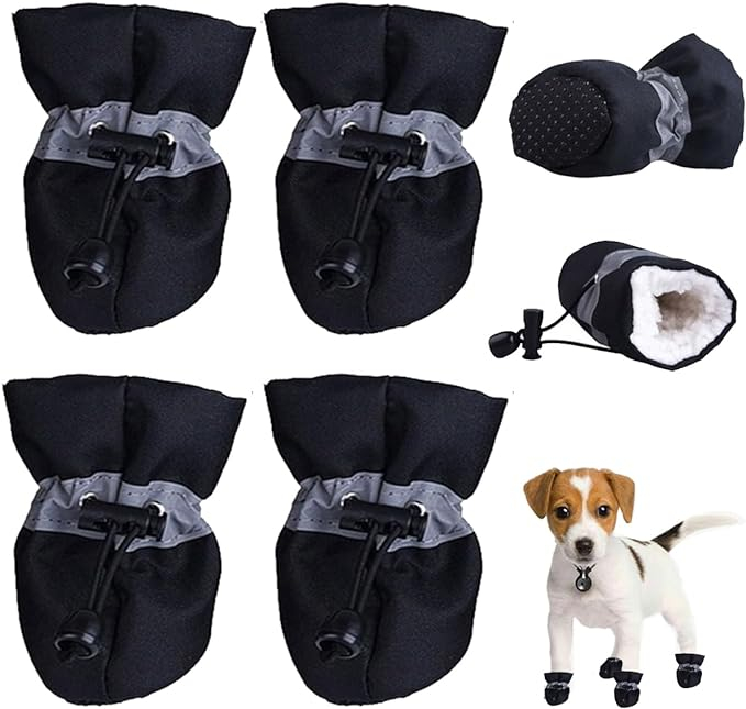 (4er Set) Gr. S Hunde Winter Schuhe Haustier Stiefel Outdoor Pfotenschutz Socken - Schwarz
