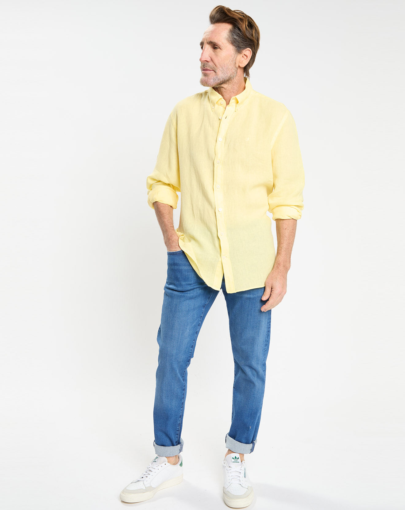 Hackett London Chemise 100% Lin Slim Fit jaune chiné