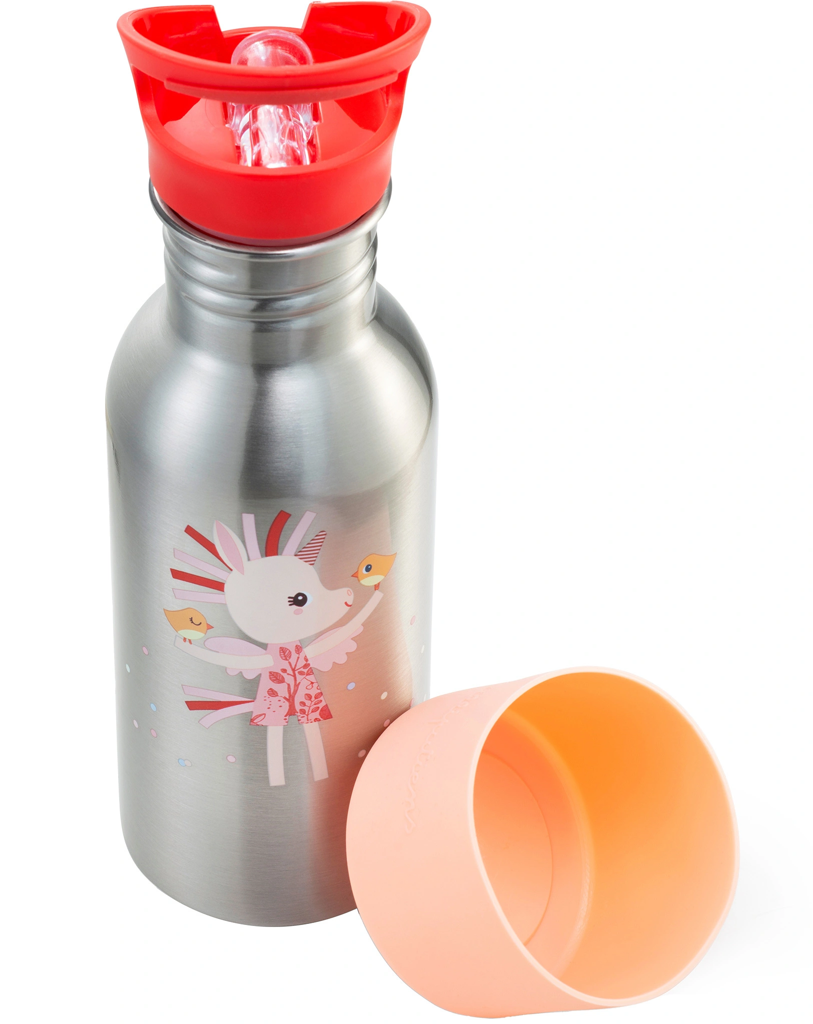 Edelstahl-Trinkflasche HAPPY LENA (0,6l) in silber/orange