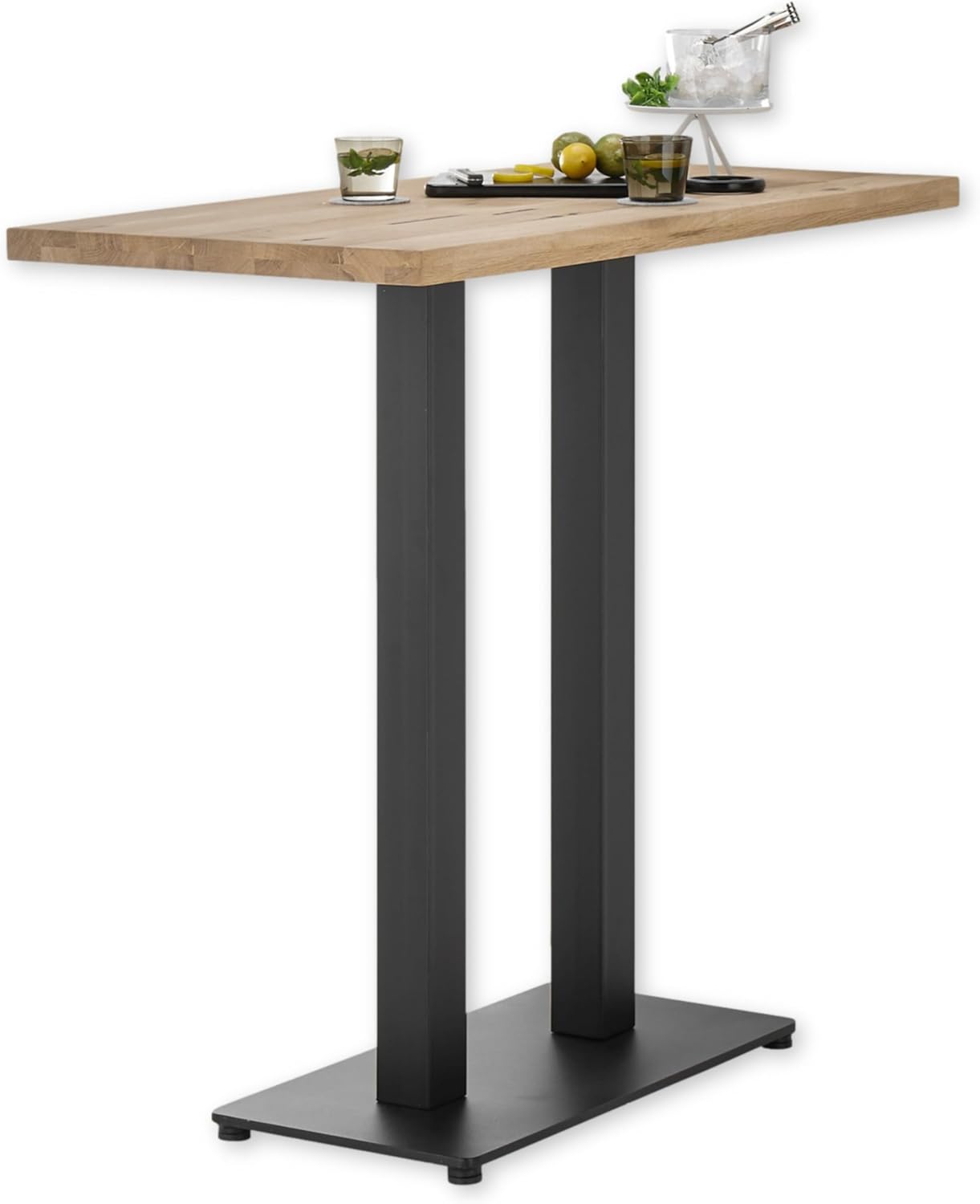 Stella Trading Jay Bartisch aus Massivholz Eiche - Moderner Hochtisch mit Metallgestell für Küche & Esszimmer - 120 x 104 x 60 cm (B/H/T)