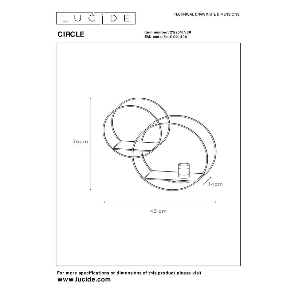 Lucide CIRCLE Wandlamp - Zwart