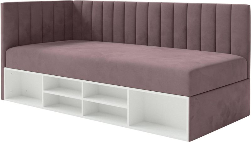 Dickins - Jeugdbed - Paars - Fluweel/Wit - Slaapkamer