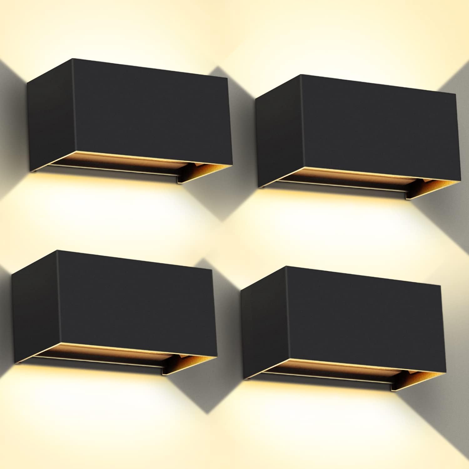 Kingwen 4 Stücke LED Wandleuchte Außen/Innen 20Watt Wandlampen Aussen Verstellbar Abstrahlwinkel Außenwandleuchte LED Außenlampe 3000K Warmweiß Wandleuchten Schwarz IP65