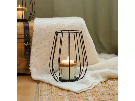 Lanterne jardin extérieur à poser bougie ancienne métal noir 20x27cm