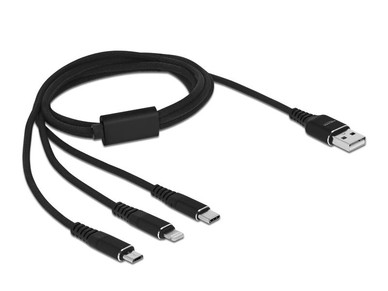 Delock USB-Ladekabel USB A - Lightning/Micro-USB B/USB C 1 USB Ladekabel 3 in 1 für Lightning / Micro USB / USB Type-C 1 m schwarz