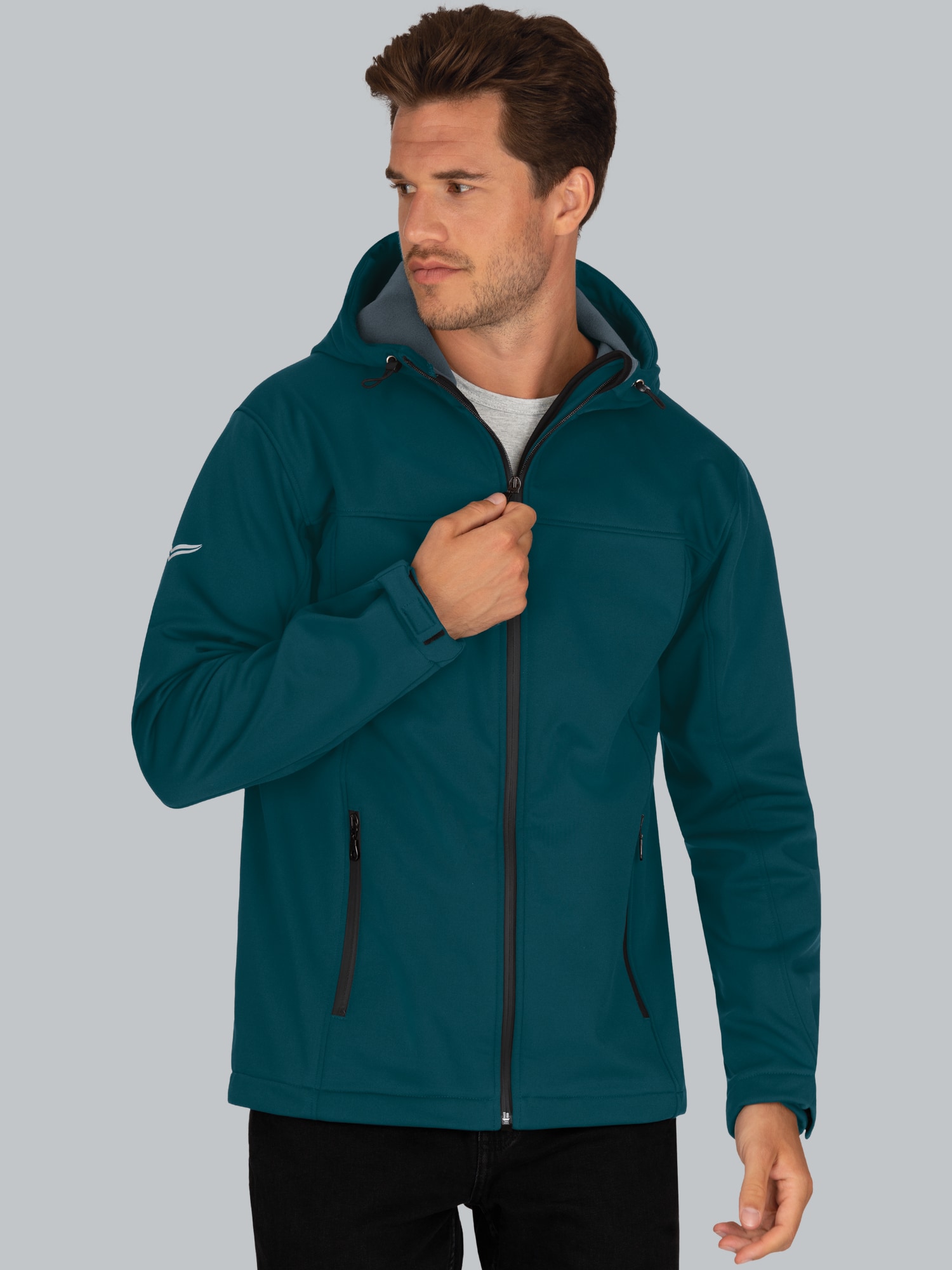 Klassische Softshell–Kapuzenjacke Saphir