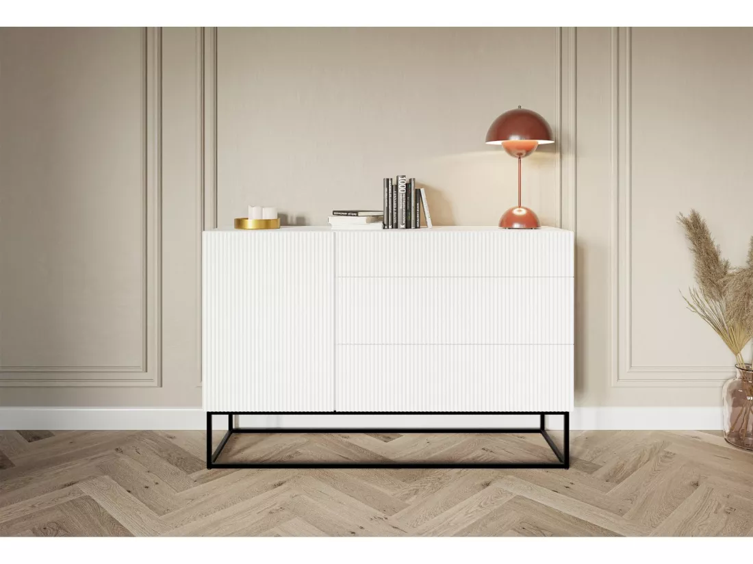 Commode à une porte - 140 cm - blanc avec pieds noirs - VELDIO