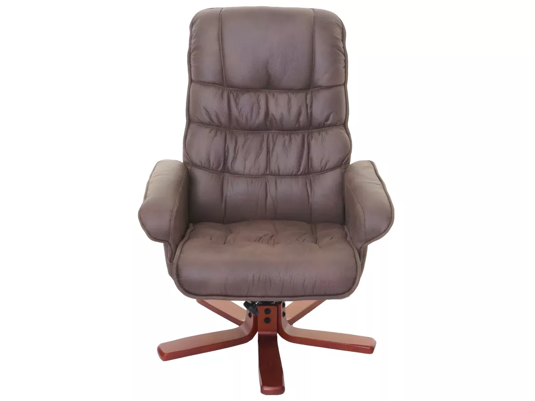 Fauteuil de relaxation MCW-E30 avec pouf, imitation de daim, marron