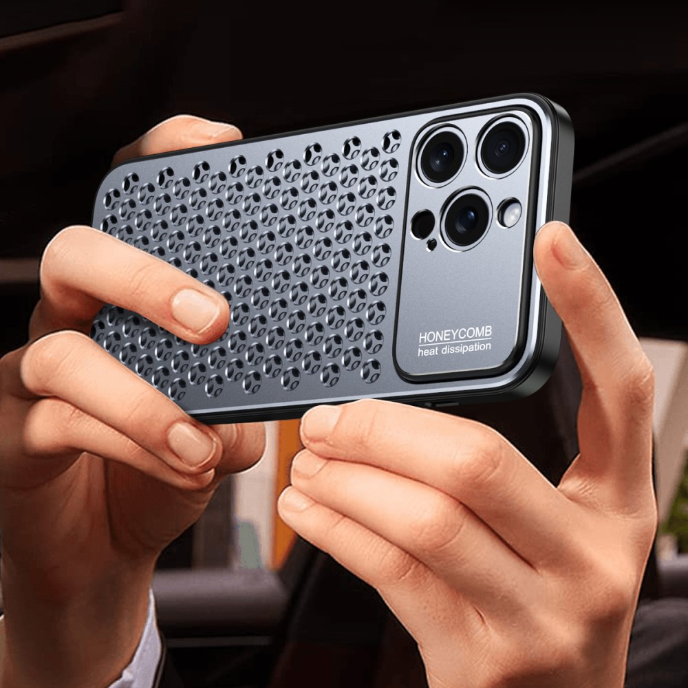 iPhone 15 Pro Hybrid Hardcase Hülle im Mac Pro Design mit Kameraschutz - Grau