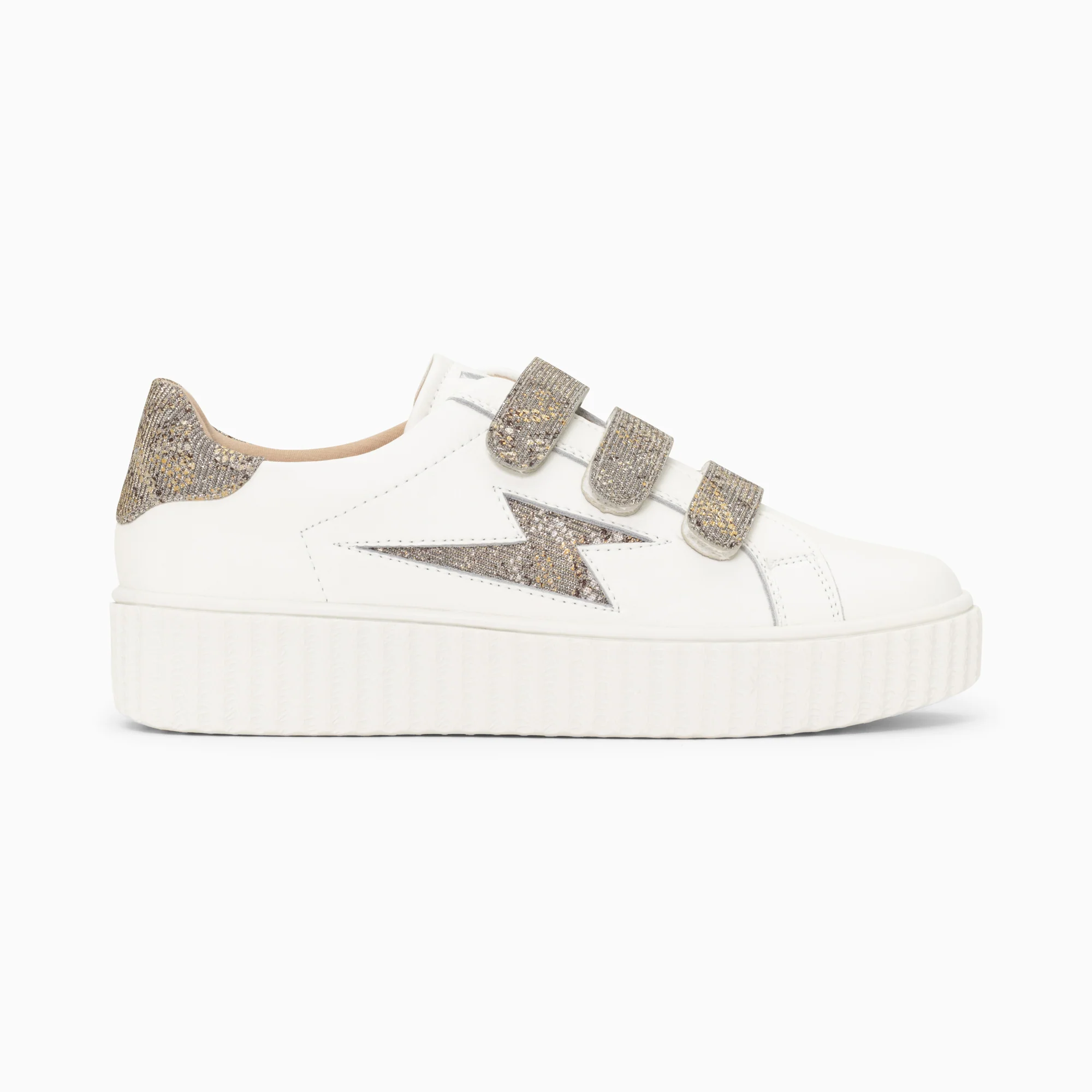Sneakers-Baskets éclair Jane blanches en cuir à scratchs anthracite