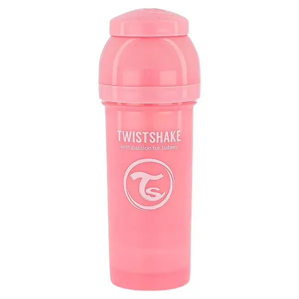Mamadeira anticólica Twistshake rosa pastel +2 meses 260ml
