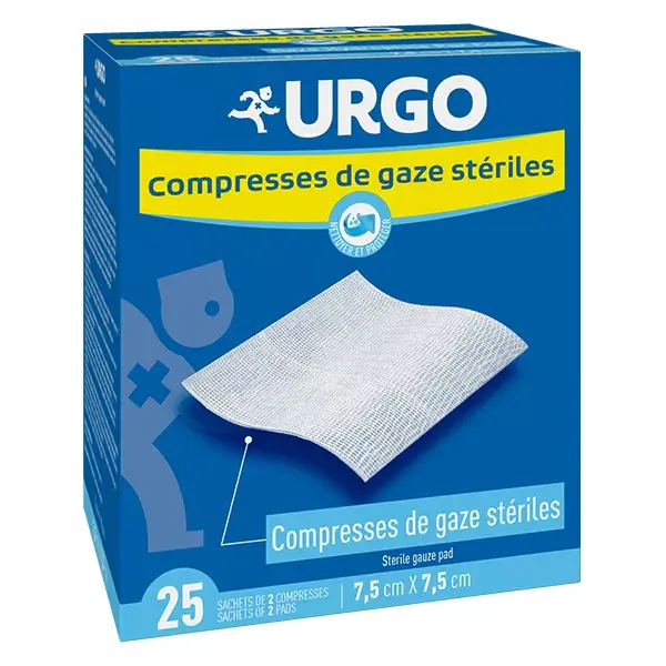 Compressas de gaze estéril Urgo Nursing Care 7,5 x 7,5 cm, 25 sachês
