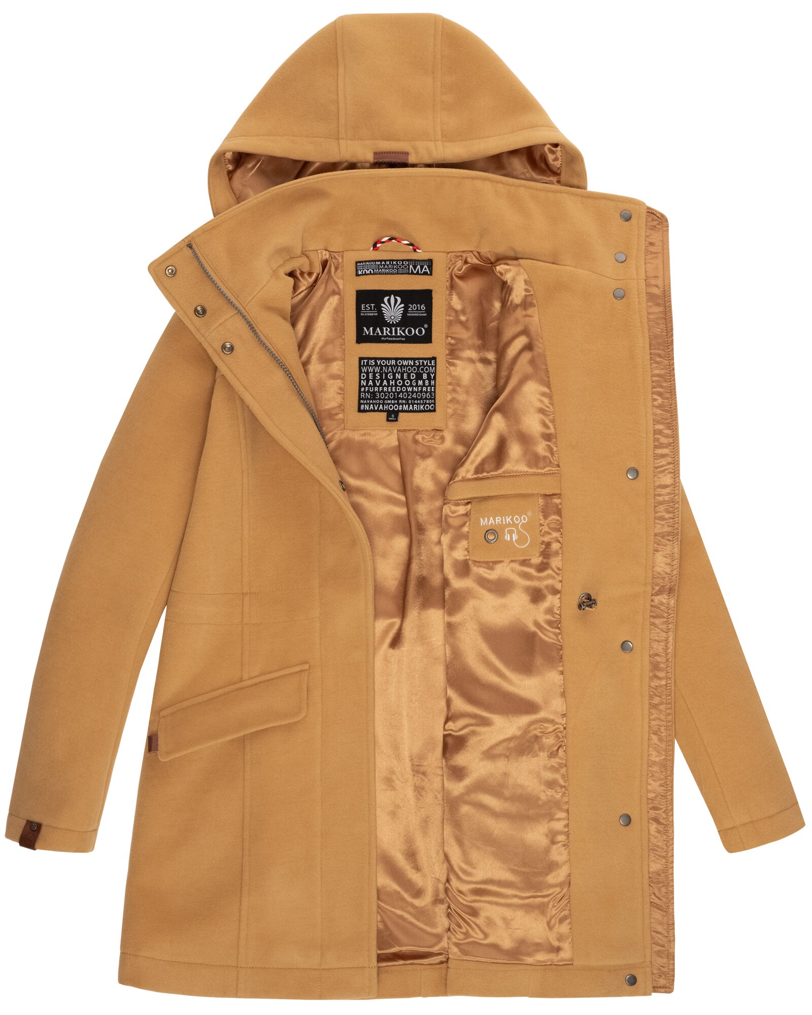 MARIKOO Damen Mantel Winterjacke in Woll Optik mit abnehmbarer Kapuze Leilaniaa
