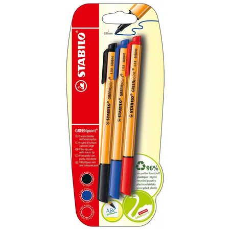 Umweltfreundlicher Filzschreiber - STABILO GREENpoint - 3er Pack - blau, schwarz, rot