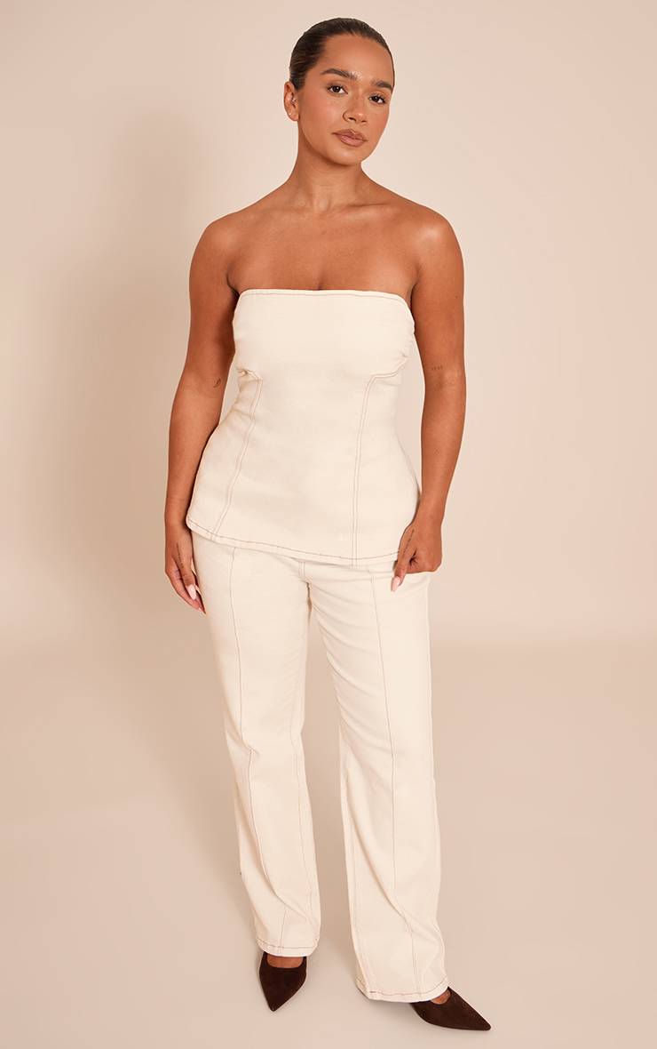 Ecru Jean Taille Haute En Denim Stretch Shape Avec Pinces Et Détail Ajustable Au Dos