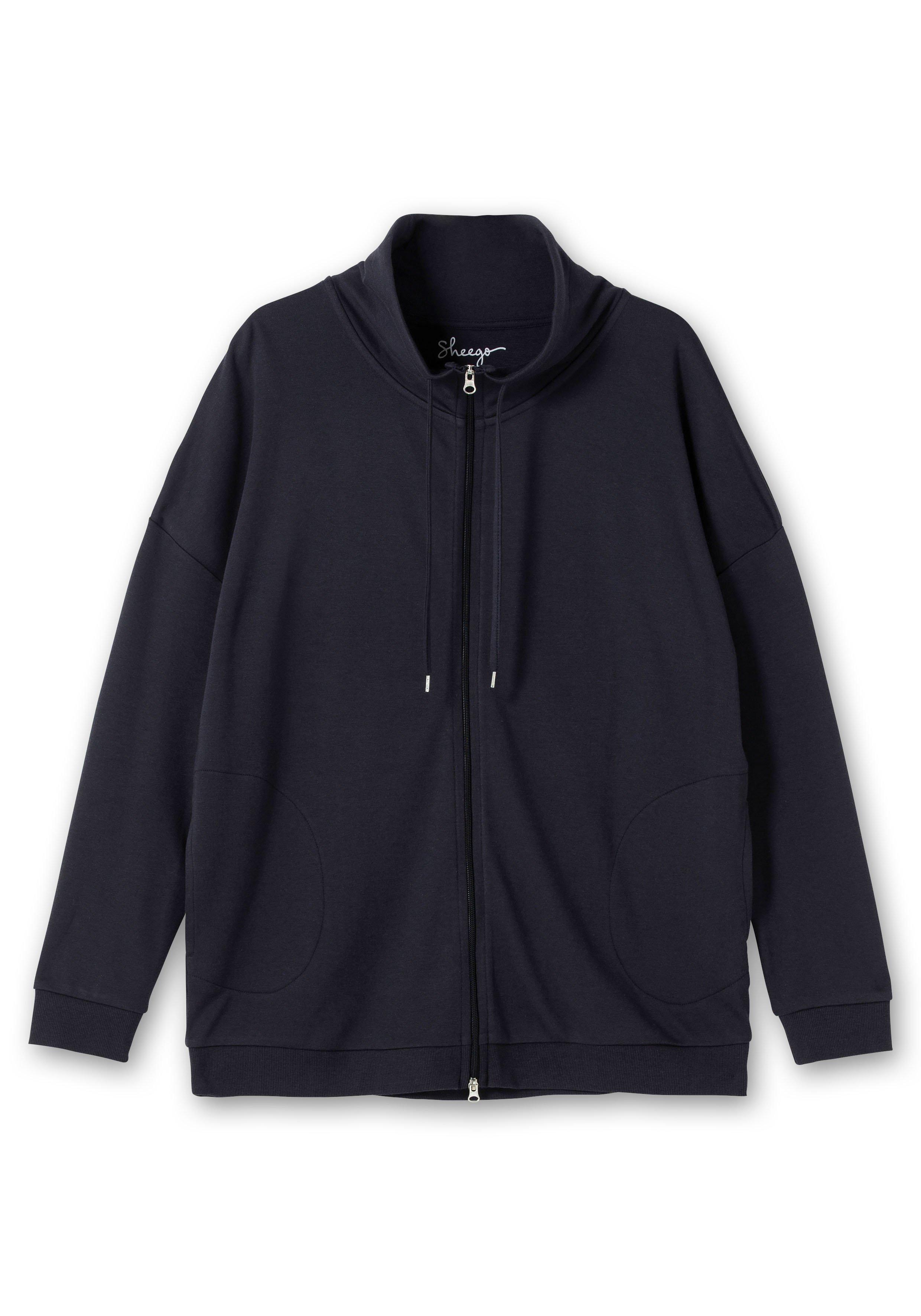 Sweatjacke mit Stehkragen und Bindeband