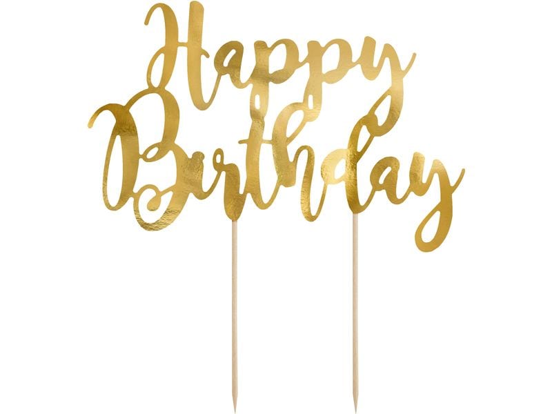 Partydeco Kuchen-Topper Happy Birthday 1 Stück, Gold Eleganter Torten-Topper