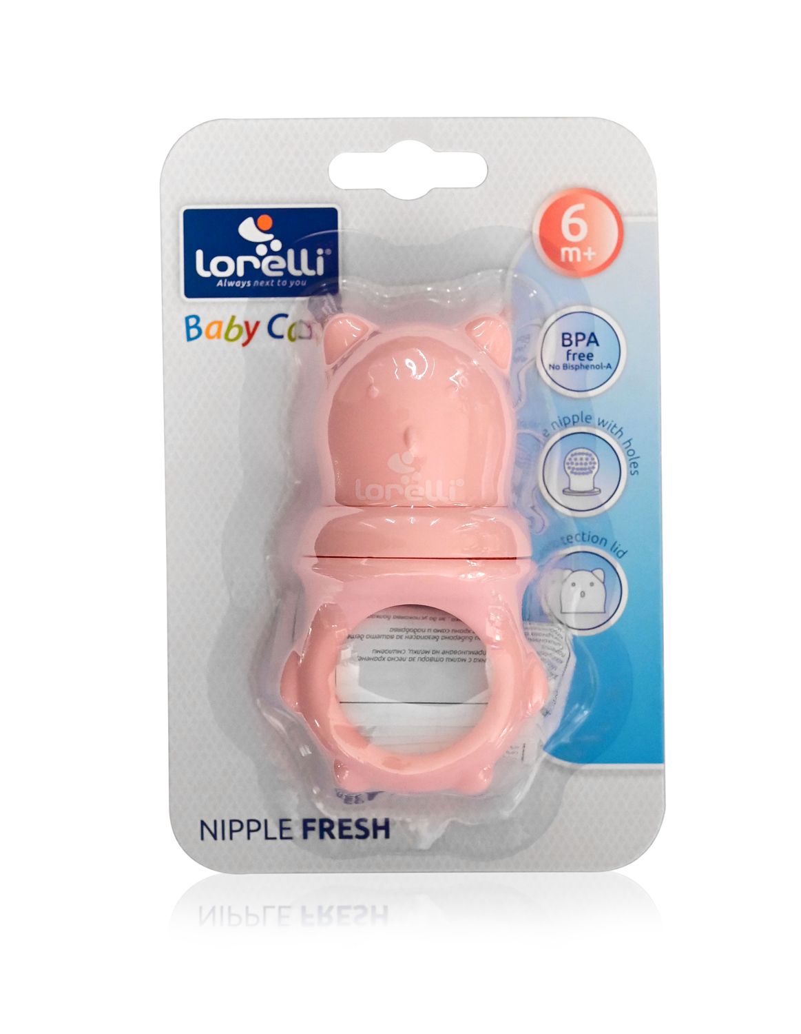 Baby Care Fruchtsauger 2 in 1, Beißring, Beikostsauger, Fütterhilfe, Schutzkappe rosa