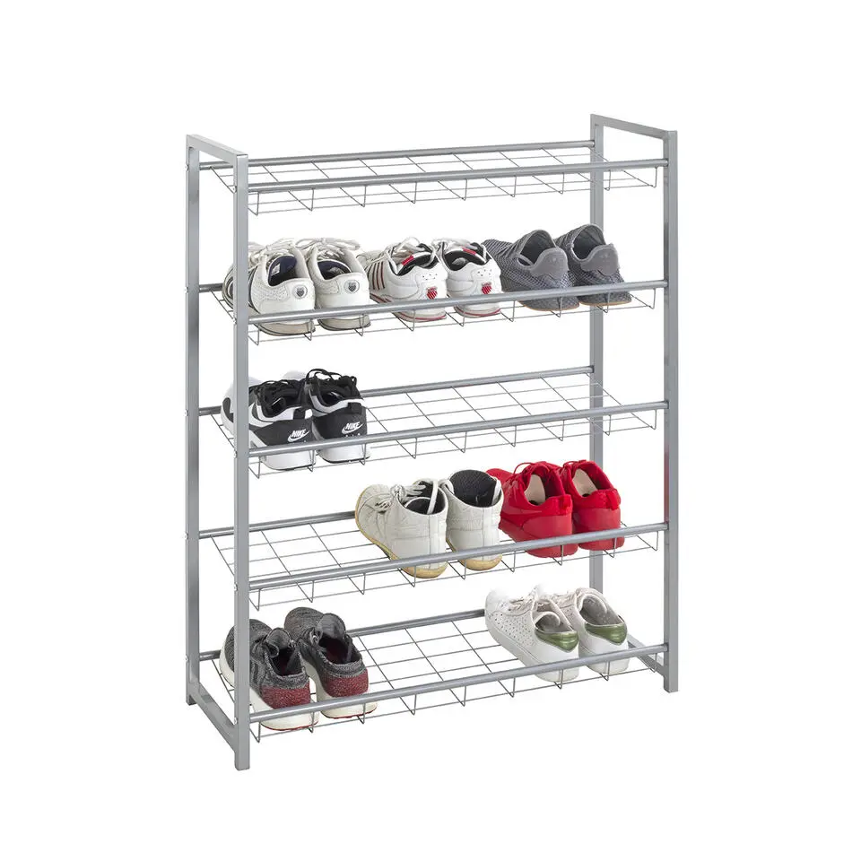 Haku Schoenenrek met 5 planken - Metalen frame - Aluminiumkleur