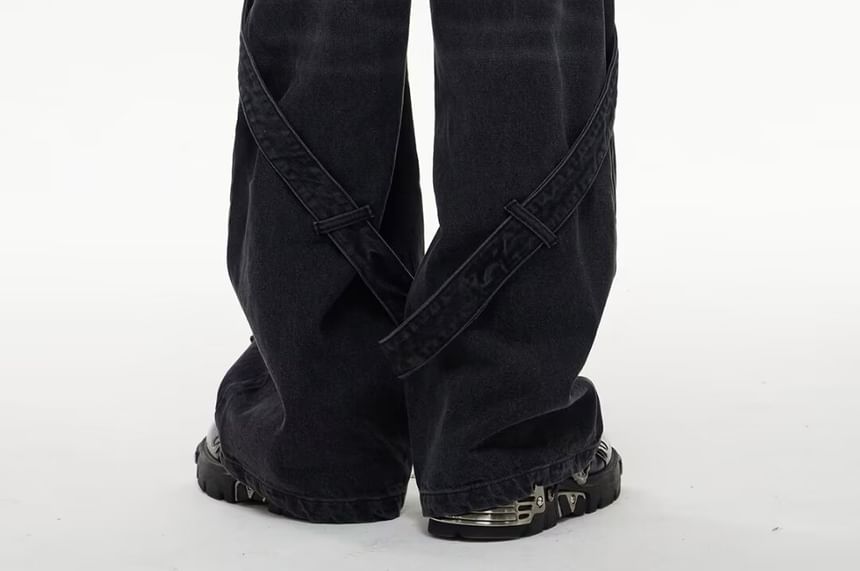 Nataro - High Waist Metal Accent Wide Leg Jeans