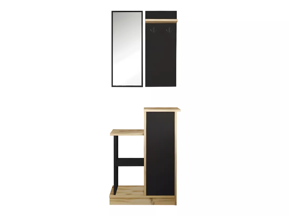 Vestiaire avec miroir et rangements - Anthracite et naturel - BAVALO