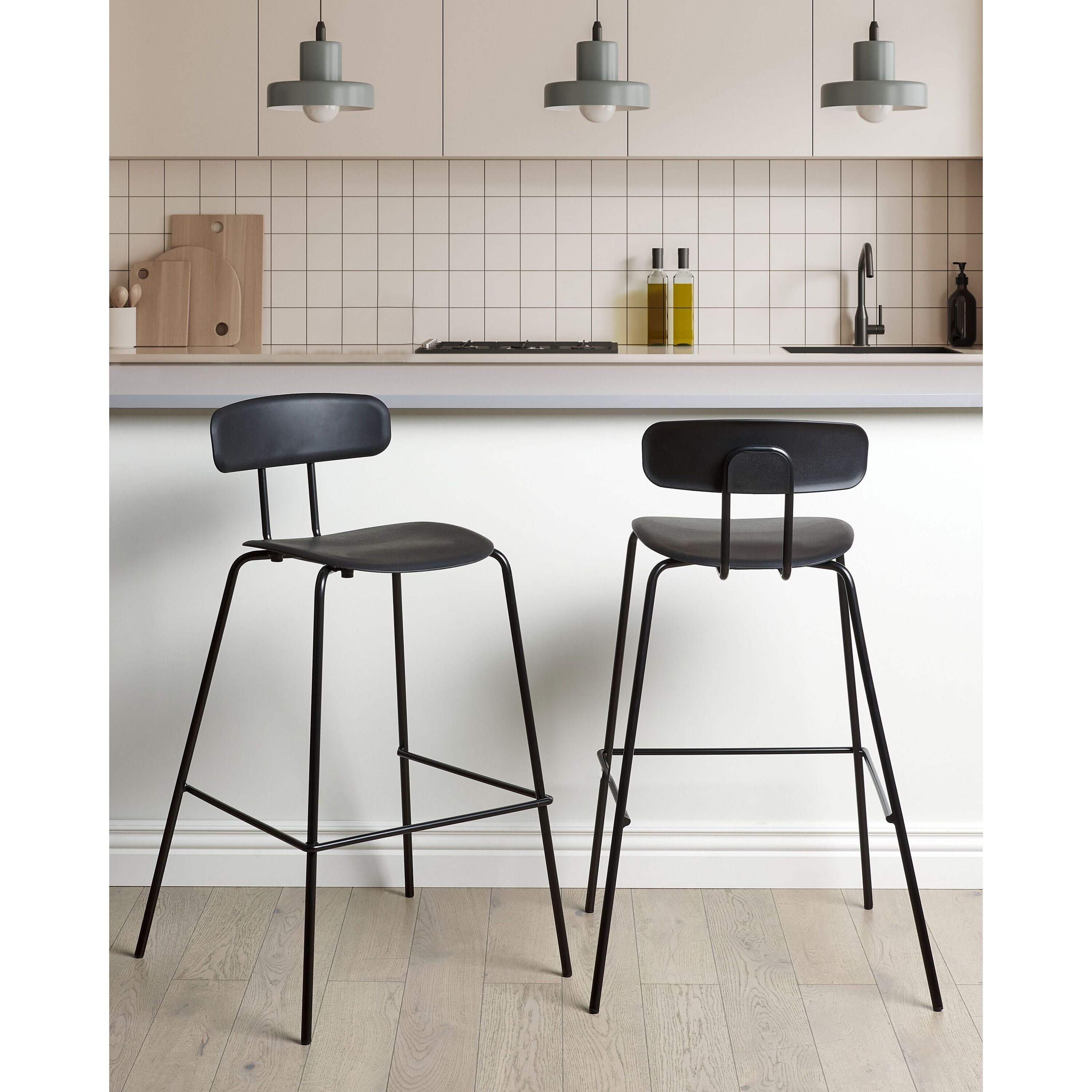 Beliani - SIBLEY - Barkruk set van 2 - Zwart - Synthetisch materiaal
