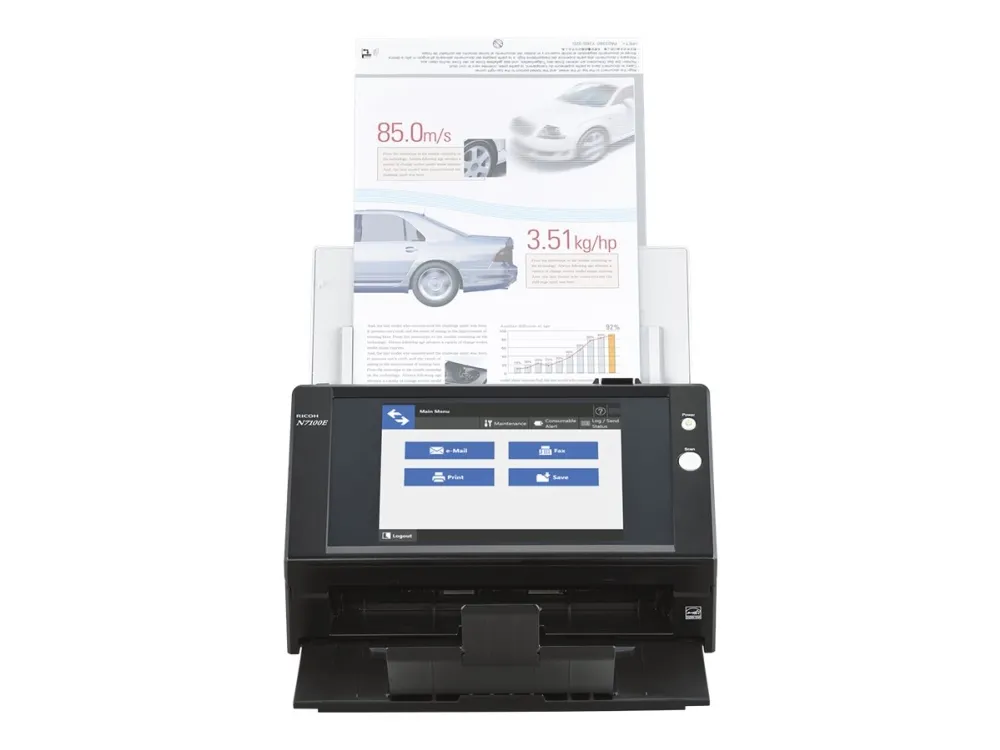 Ricoh Image Scanner N7100E - Dokumentscanner - Dual CIS - Duplex - 216 x 355.6 mm - 600 dpi x 600 dpi - op til 25 ppm (mono) / op til 25 ppm (farve) - ADF (50 ark) - op til 4000 scanninger pr. dag - Gigabit LAN