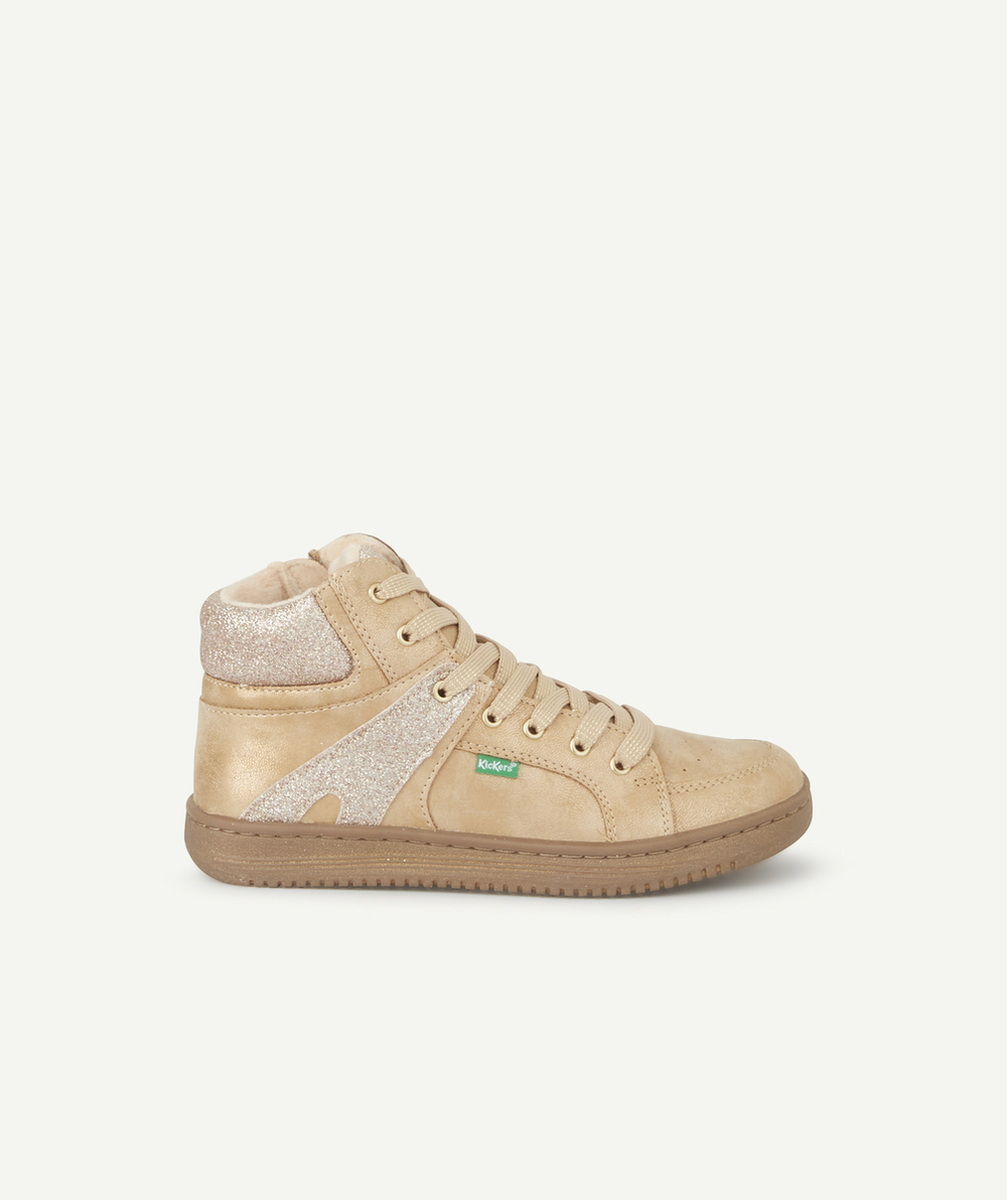 KICKERSBASKETS MONTANTES FILLE BEIGE ET COULEUR DORÉE