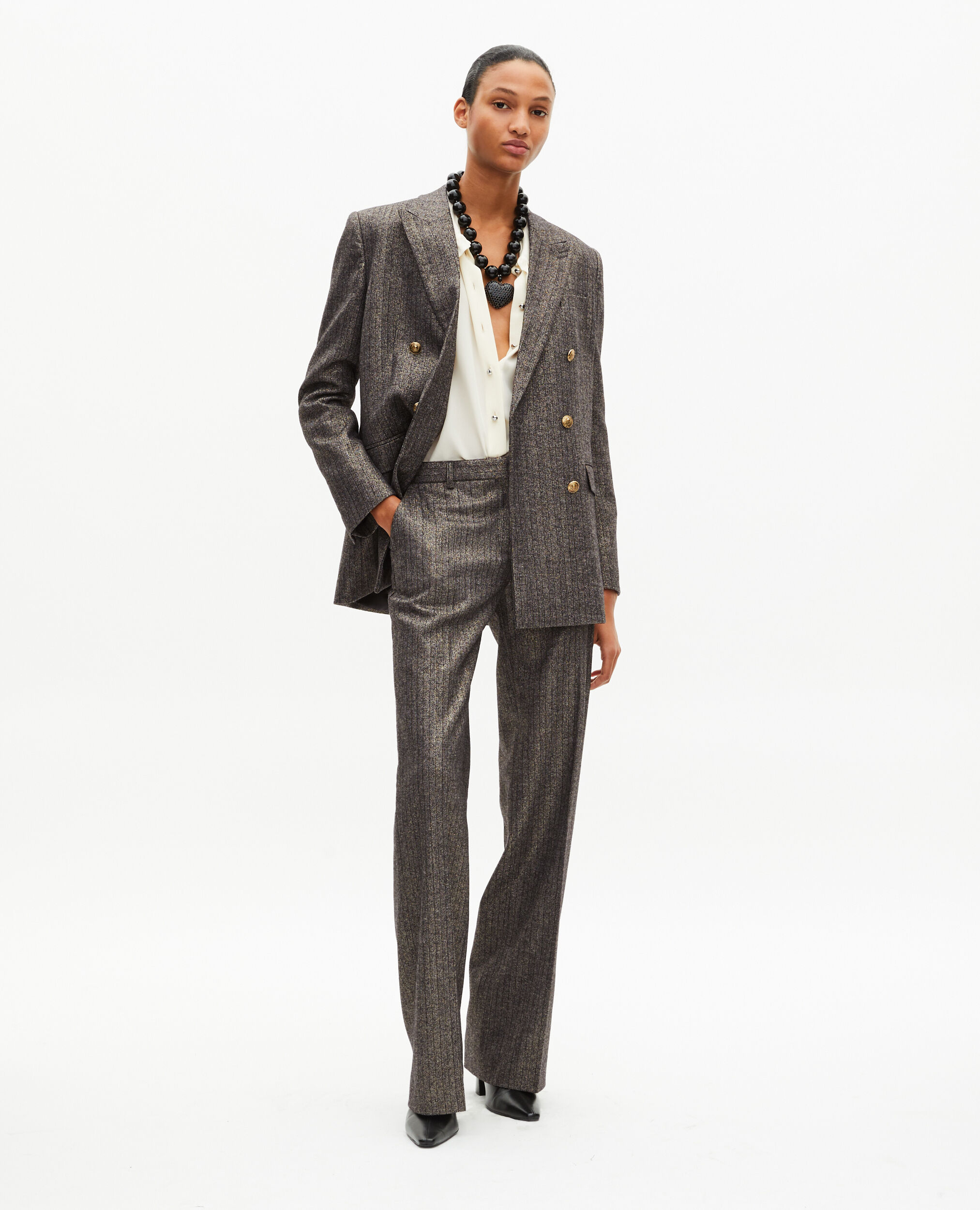 Veste tailleur à chevrons lurex dorée et noire