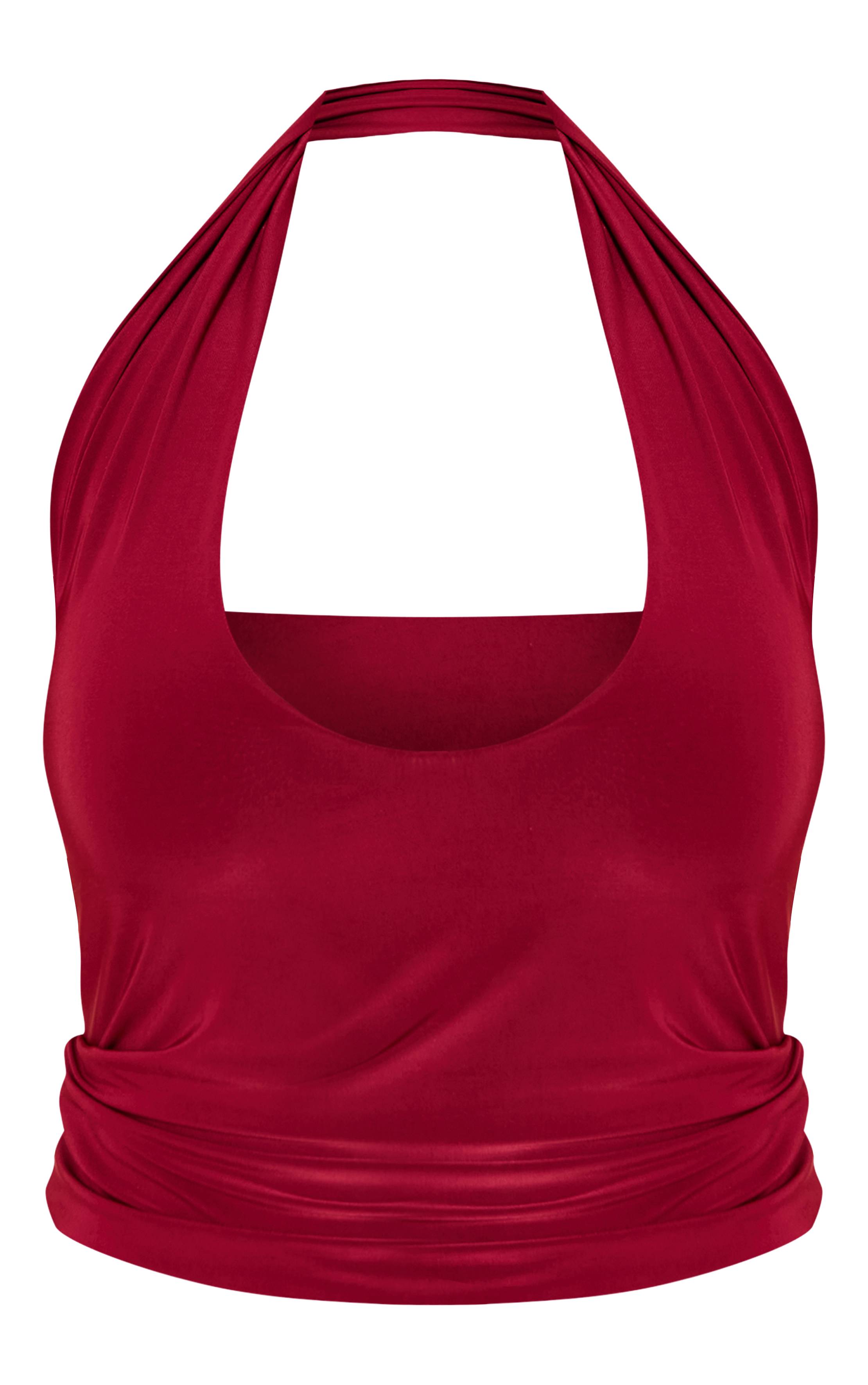 Rouge Bordeaux Top Shape Col Licou En Tissu Slinky