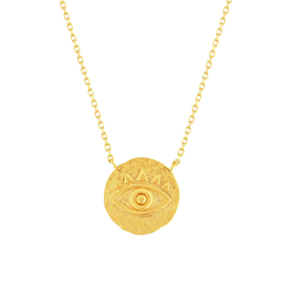 Collier plaqué or 45 cm médaille brossé motif oeil