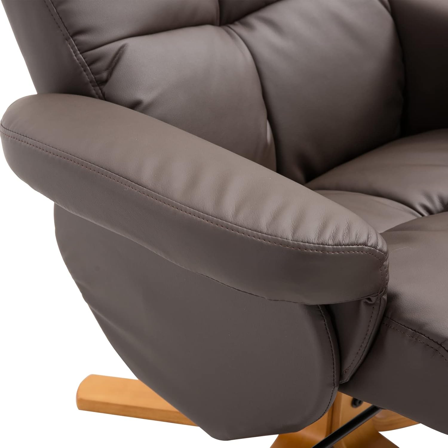 HOMCOM Relaxsessel mit Hocker, Stauraum, Gepolstert Fernsehsessel mit Liegefunktion, 360° Drehbar TV-Sessel für Schlafzimmer, Wohnzimmer, Kunstleder, Braun
