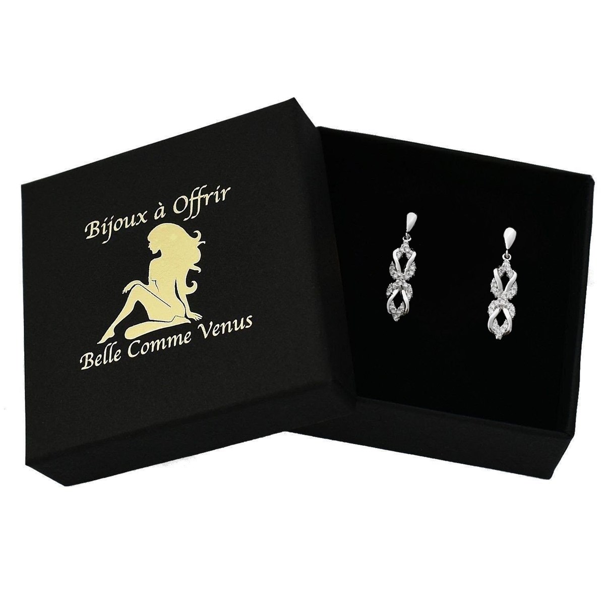 Boucles d'oreilles infini noeud d'oxydes de zirconium Argent 925 Rhodié