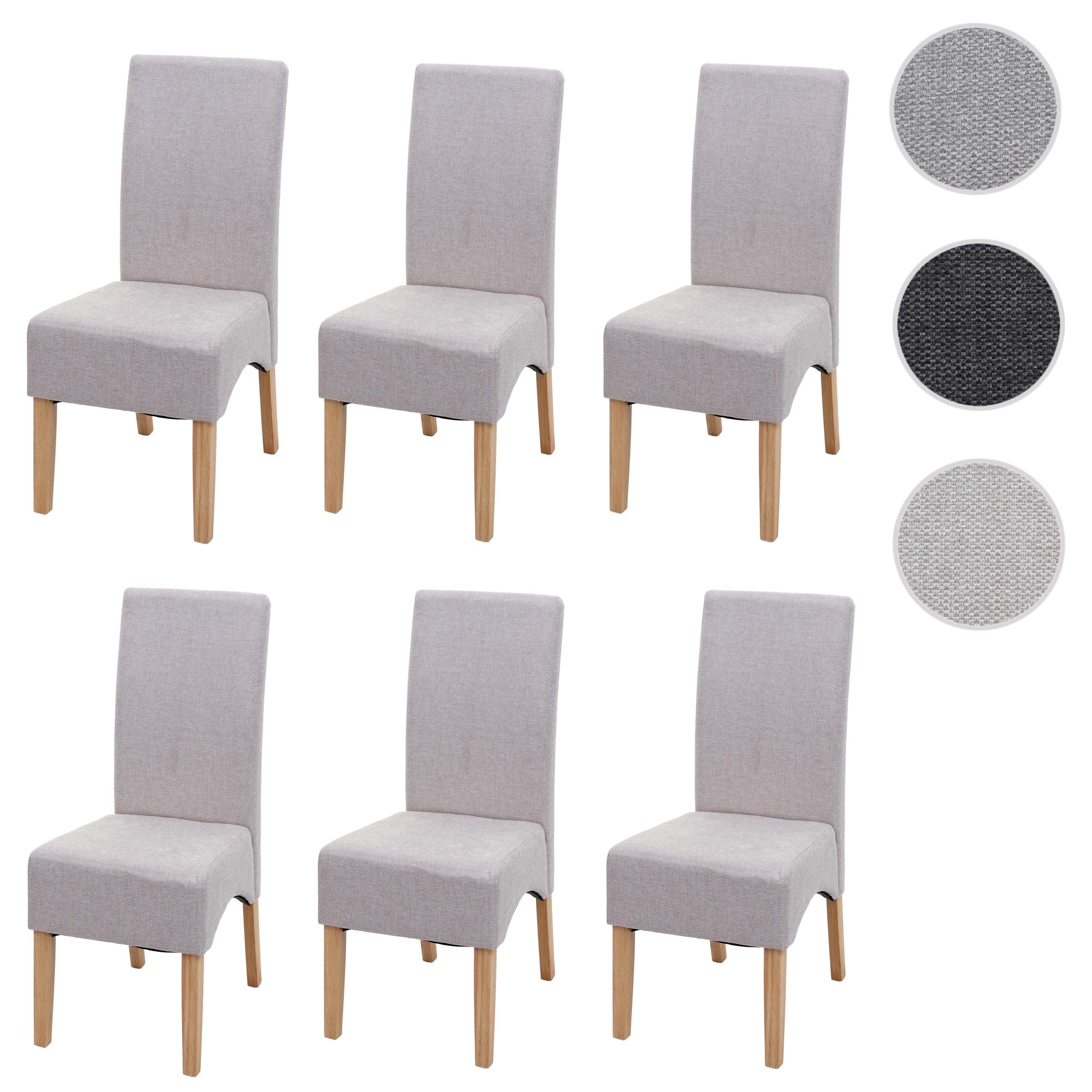 6er-Set Esszimmerstuhl Crotone, Küchenstuhl Stuhl, Stoff/Textil MVG-zertifiziert ~ creme beige, helle Beine