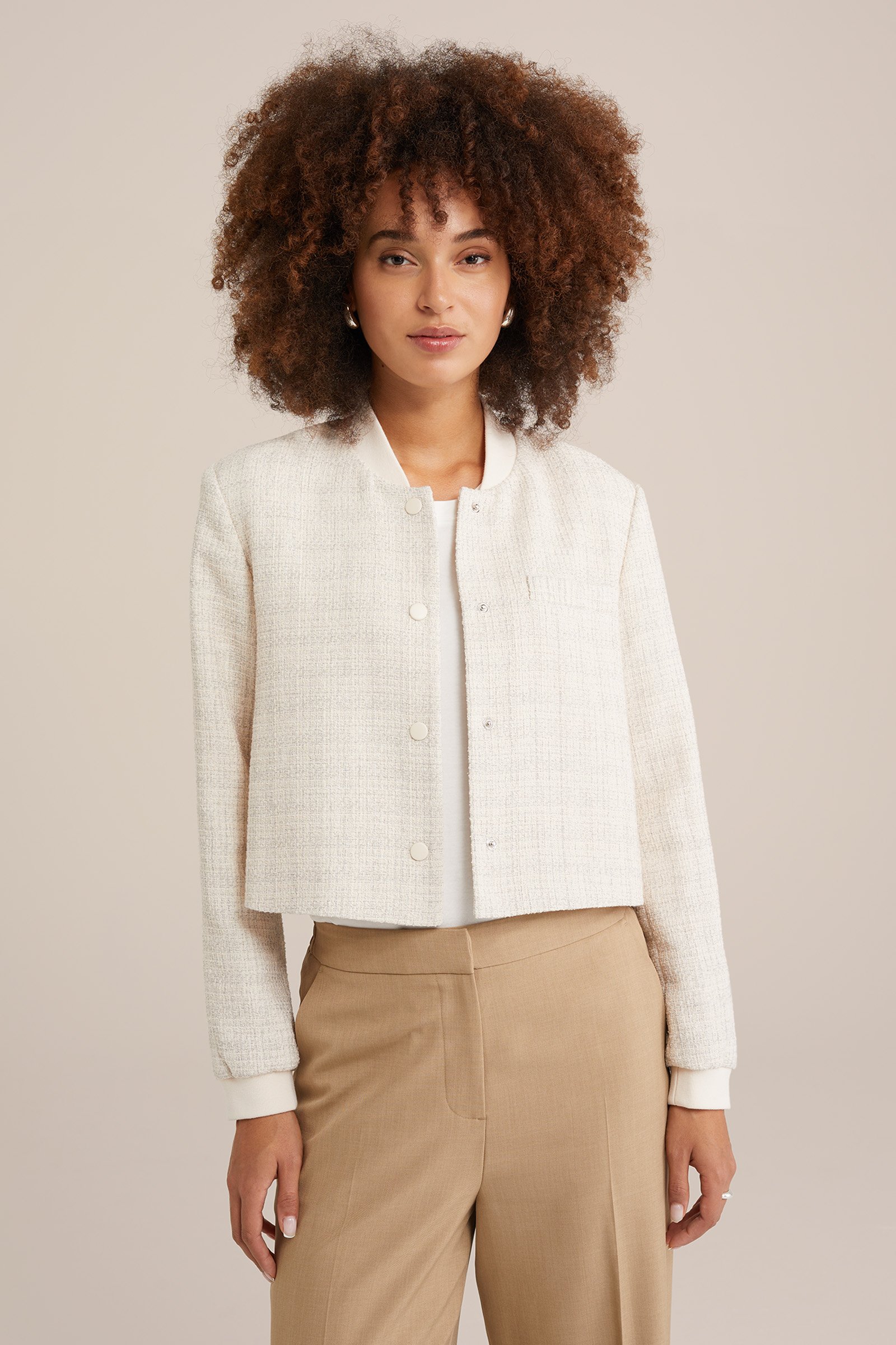 korte blazer met structuur WE Fashion Gebroken wit