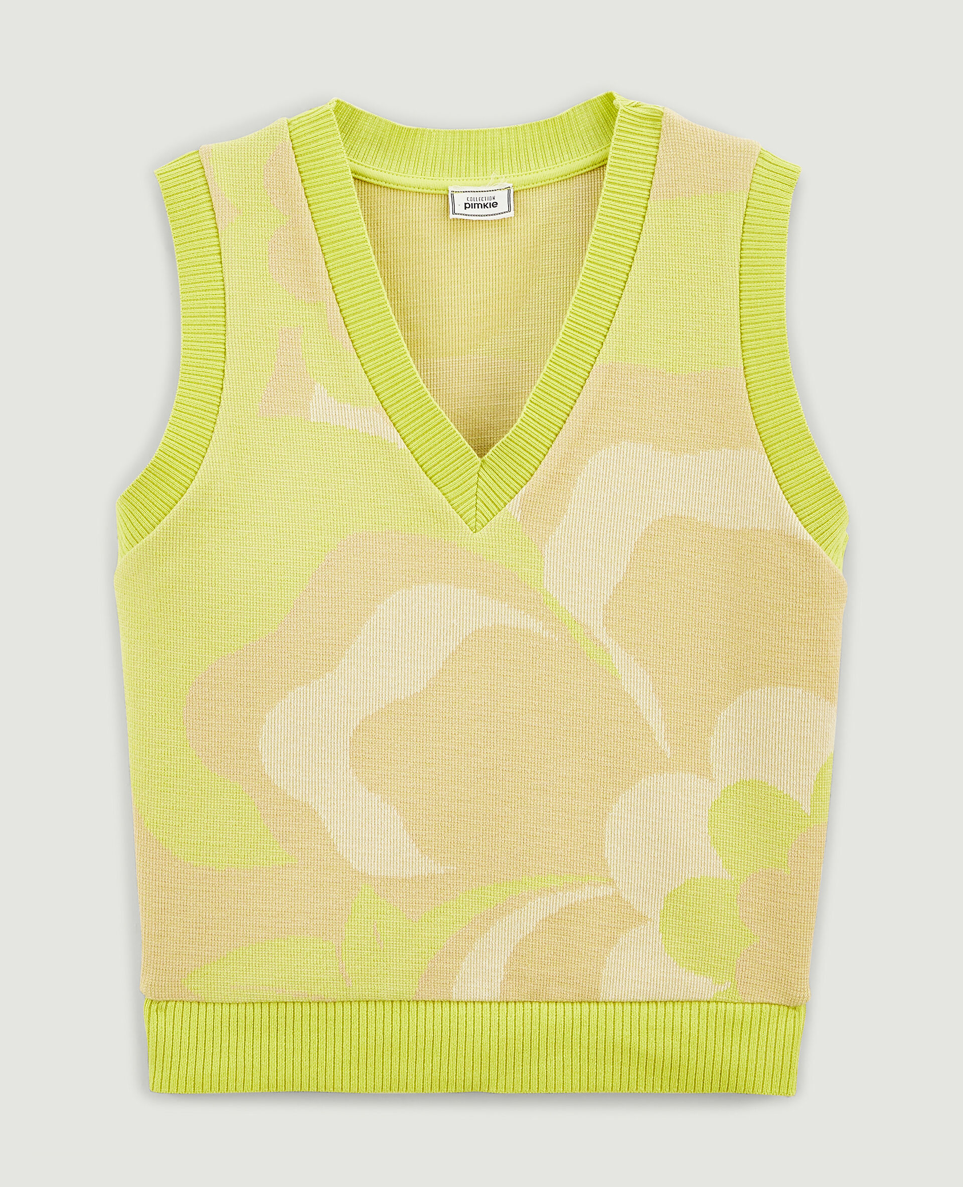 Top jacquard col V - Vert anis