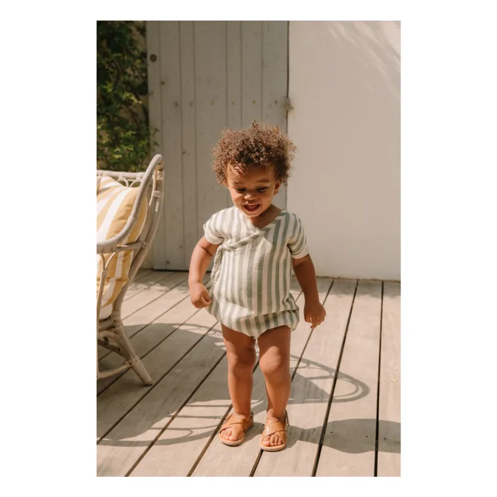 Studio Bohème Barboteuse Nuage Rayée | Vert