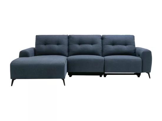 Canapé d'angle gauche relax électrique en tissu chiné bleu NERUDA