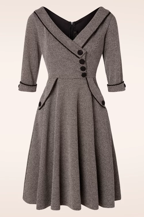 Vixen Marica herringbone swing jurk in grijs
