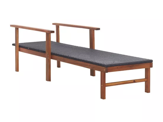 Chaise longue Résine tressée et bois d'acacia massif Noir