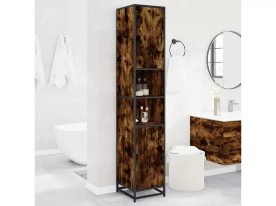 Armoire de salle de bain chêne fumé bois d'ingénierie et métal