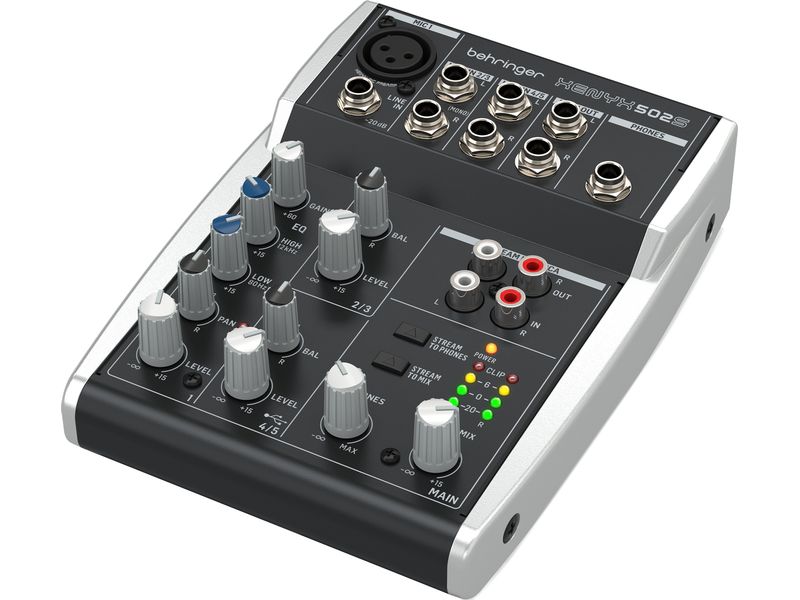 Behringer Mischpult XENYX 502S Analoges Mischpult mit 5 Eingängen und USB-Streaming-Schnittstelle