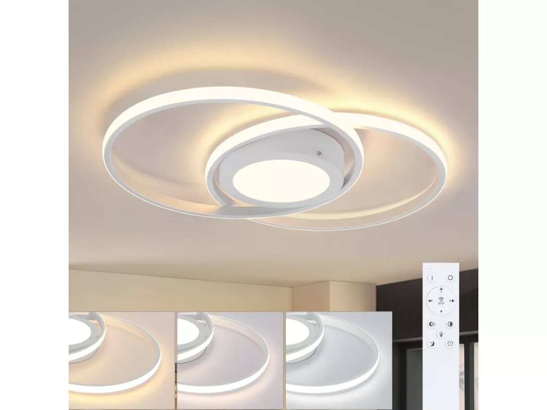 NETTLIFE Plafonnier LED Dimmable avec Télécommande 48W de Salon Blanc Design Chambre Lampe de Moderne pour Cuisine Bureau