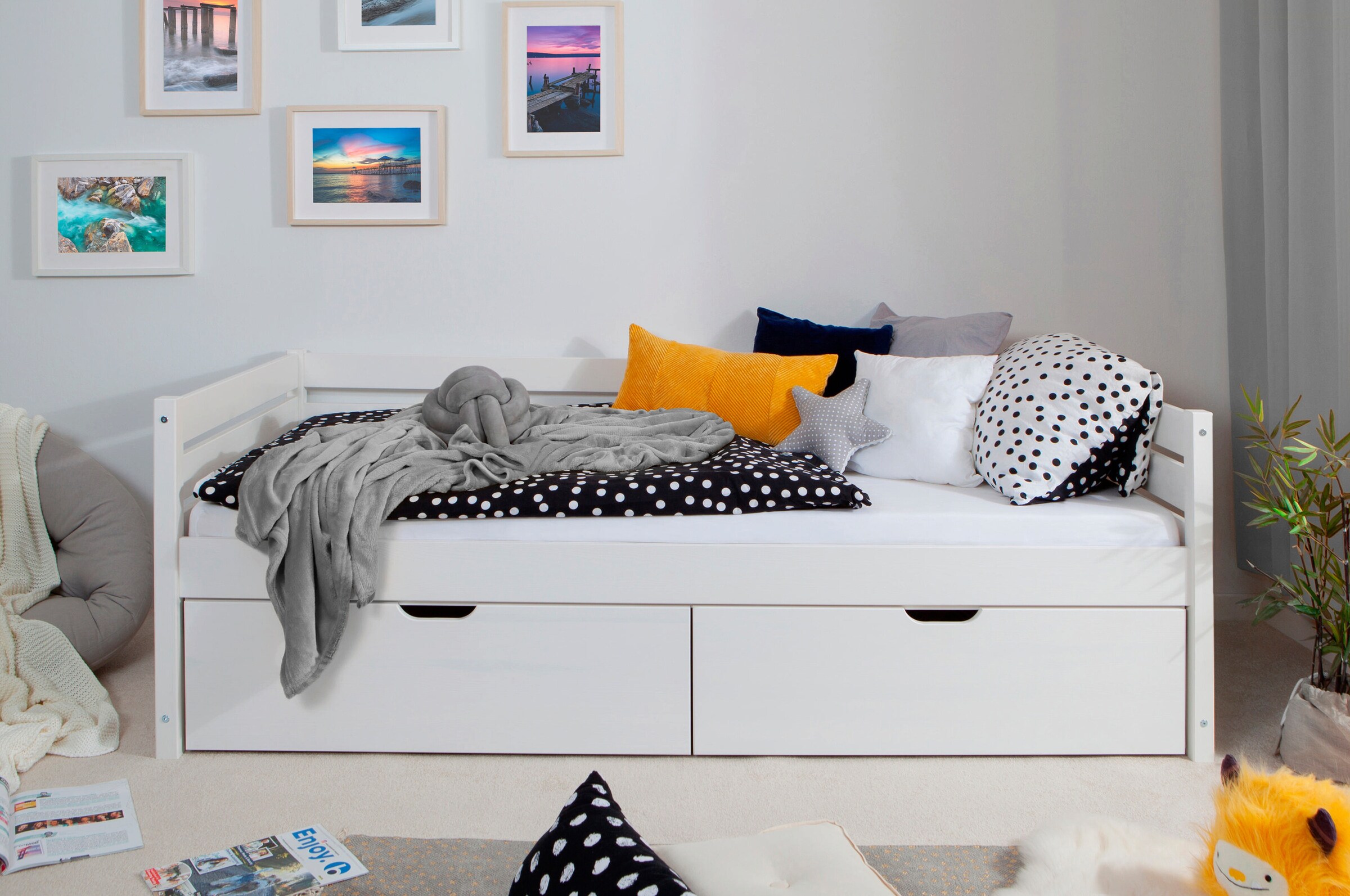 Ticaa Sofabett Naomi inkl. 2x Schubkästen, 90x200 Weiß