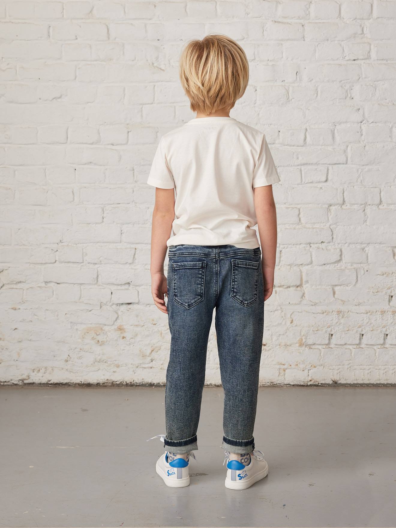 Calça jeans balão fácil de usar, com modelagem solta, preta lisa, para meninos.