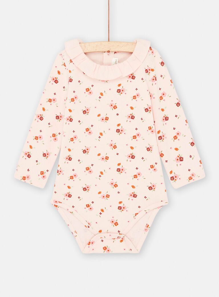 Body Rose dragée avec motifs fleurs bébé fille