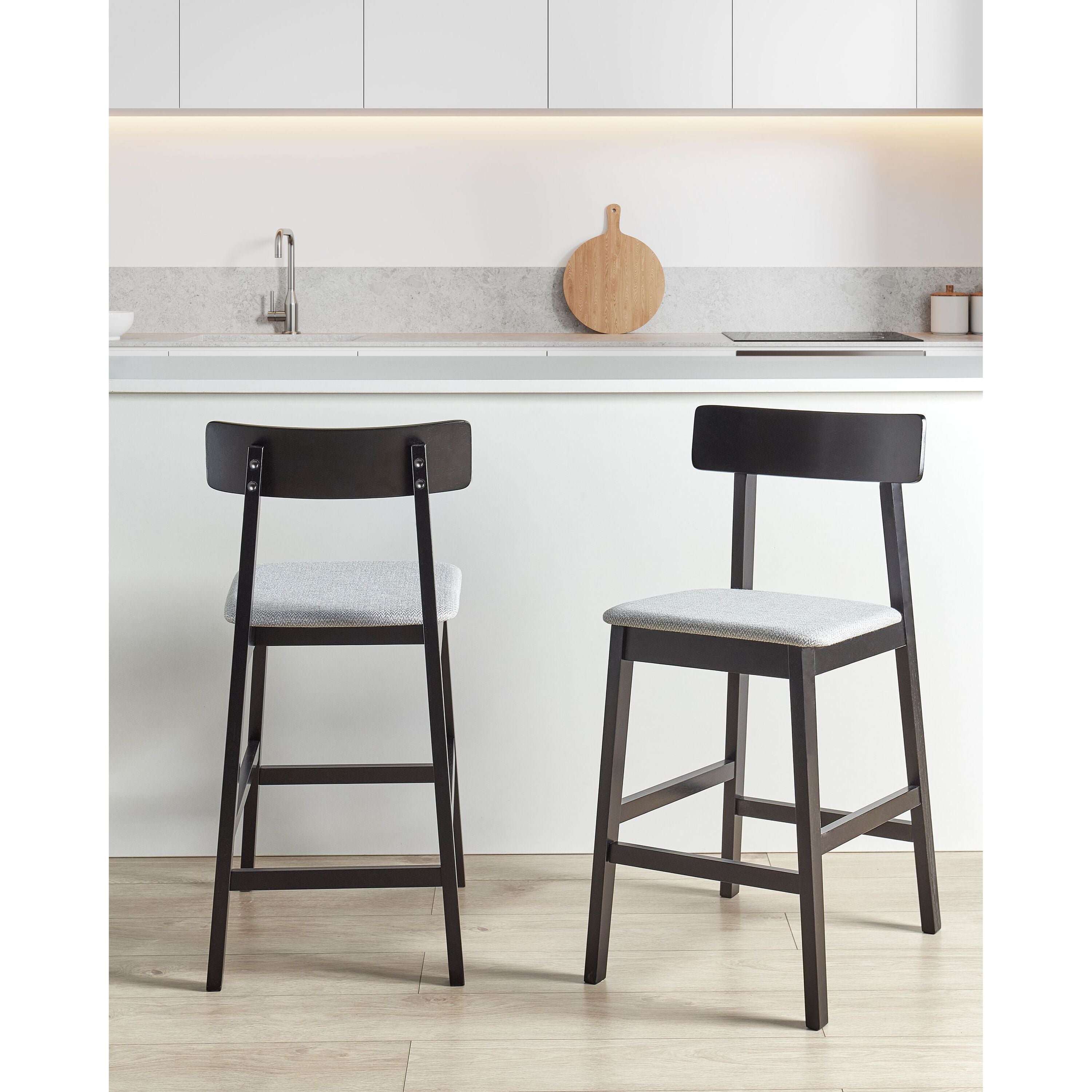 Beliani - ISANTI - Barkruk set van 2 - Grijs|Zwart - Rubberhout