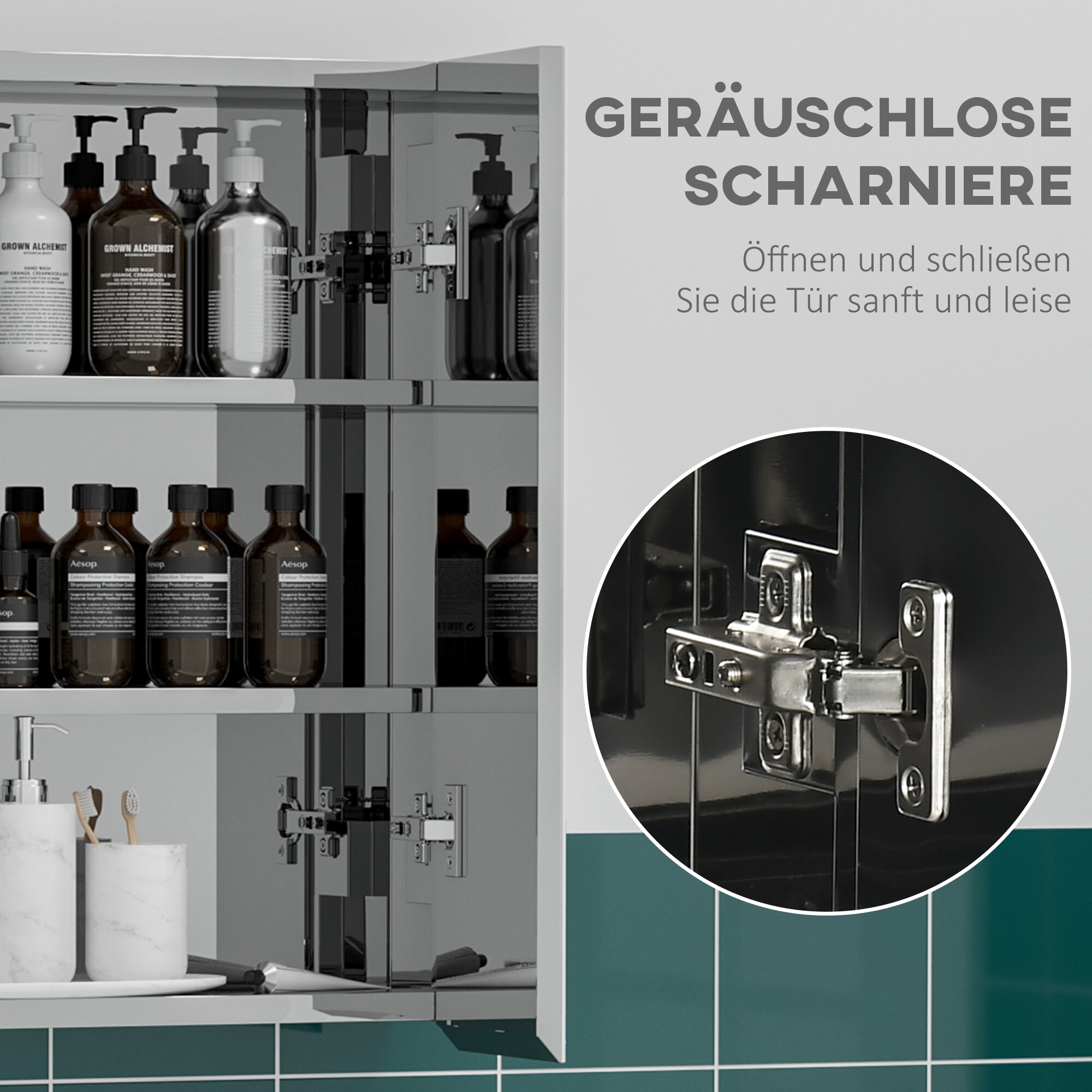 kleankin Spiegelschrank mit Soft-Close-Funktion silber 54L x 13B x 60H cm